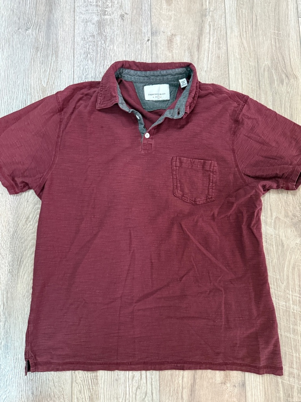 Paper Denim & Cloth Men's Burgundy Polo with Contrast Gray Trim